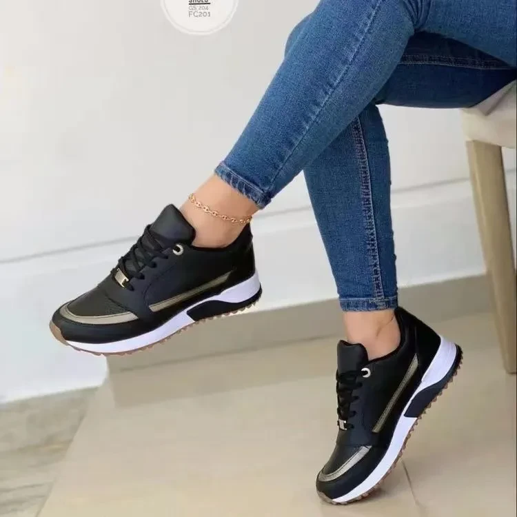 Fashion Lace-up Sneakers Women Cozy Tinck-soled Sports Shoes