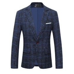 Men's Vintage Plaid One-Button Lapel Blazer