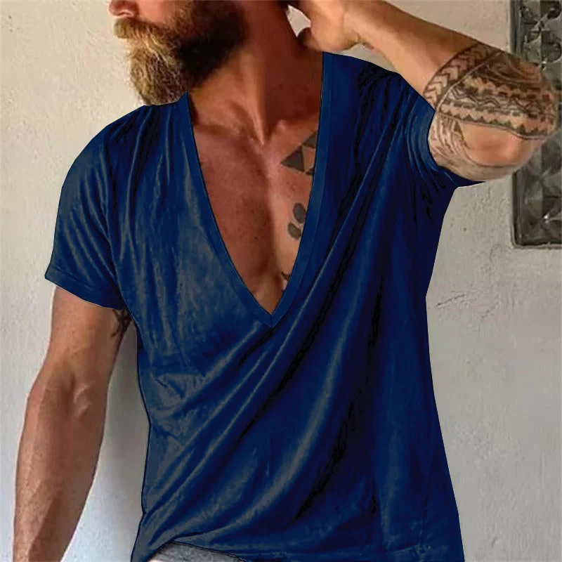 Men's Casual Solid color V-neck Short-Sleeved T-Shirt