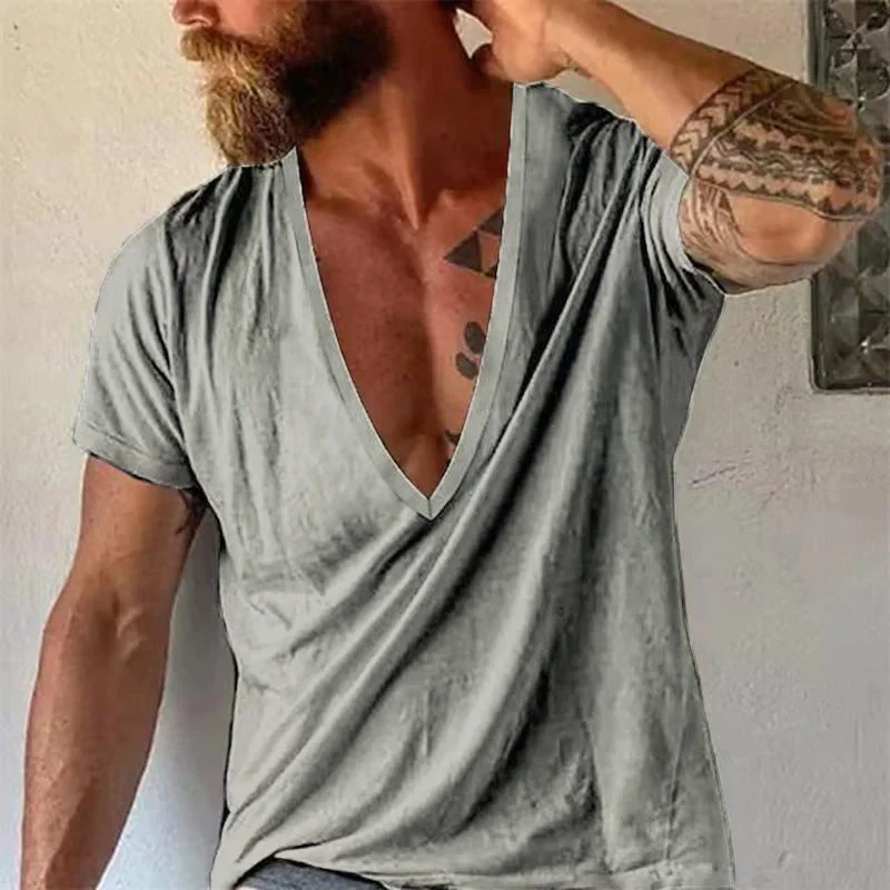 Men's Casual Solid color V-neck Short-Sleeved T-Shirt