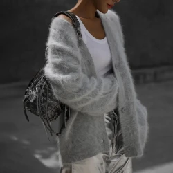 V-neck Button Cardigan Fall Winter Fashion Single Breasted Knitted Sweater