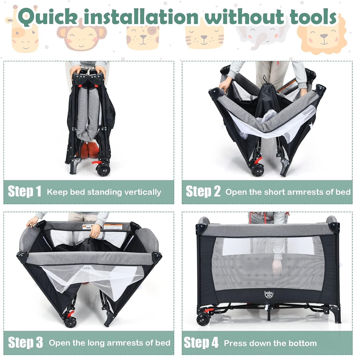 5-in-1 Baby Cot - 2-Level Cot with Mattress, Changing Mat, Toys, and Foldable Side