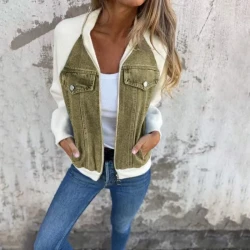Denim Patchwork Jacket Casual Hooded Zipper Jacket