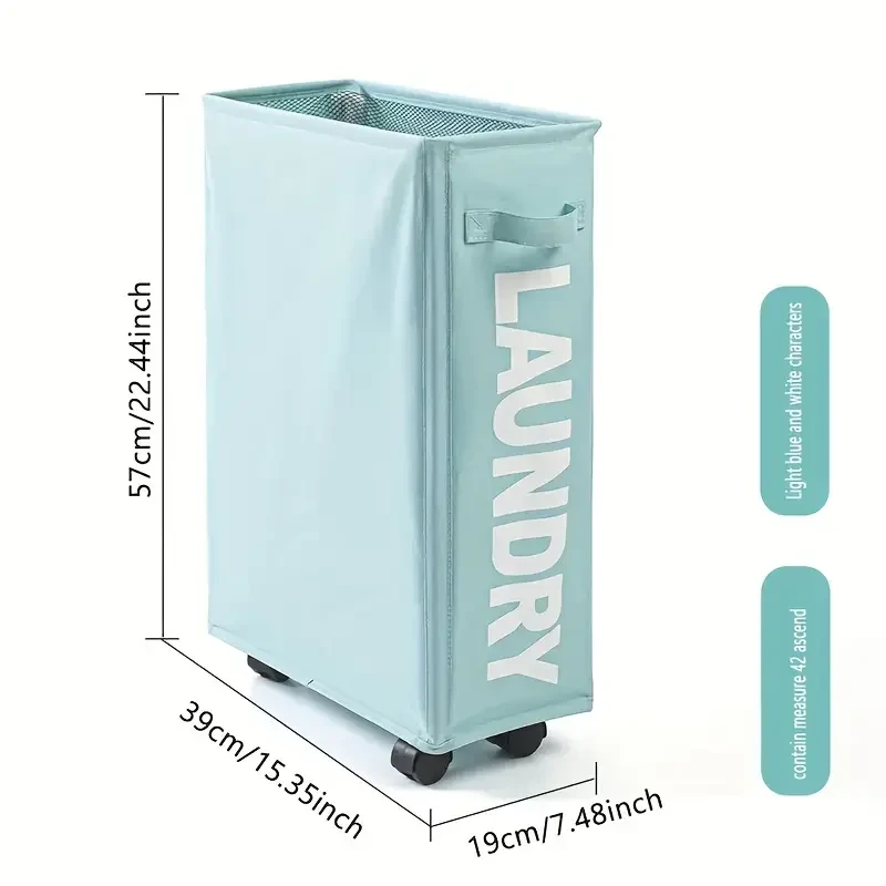 Narrow Slim Laundry Basket Collapsible Hamper with Wheels & Handle