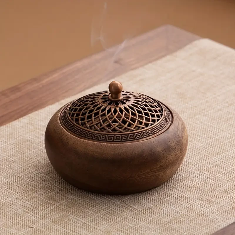 South American Walnut Wood Vintage Solid Wood Round Incense Burner