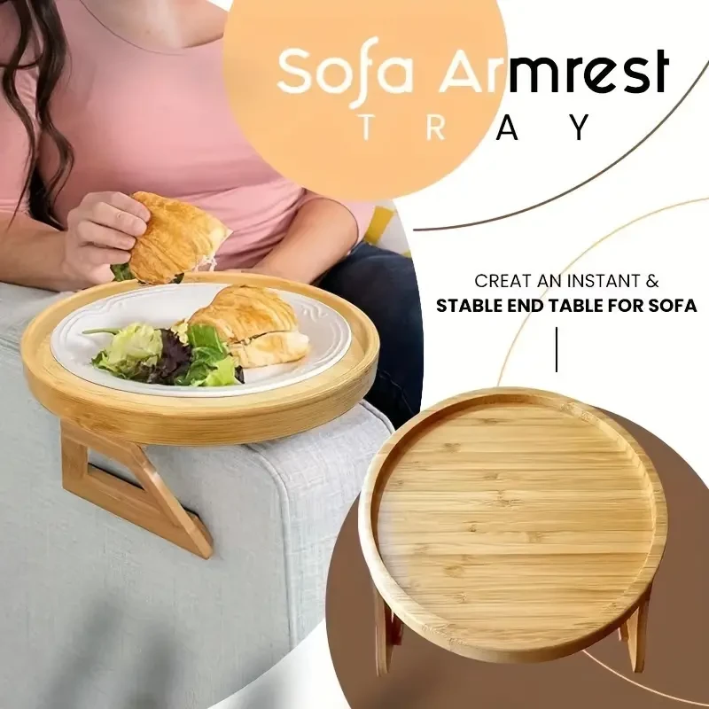 Foldable Bamboo Sofa Armrest Tray: Perfect for Instant & Stable End Table for Sofa