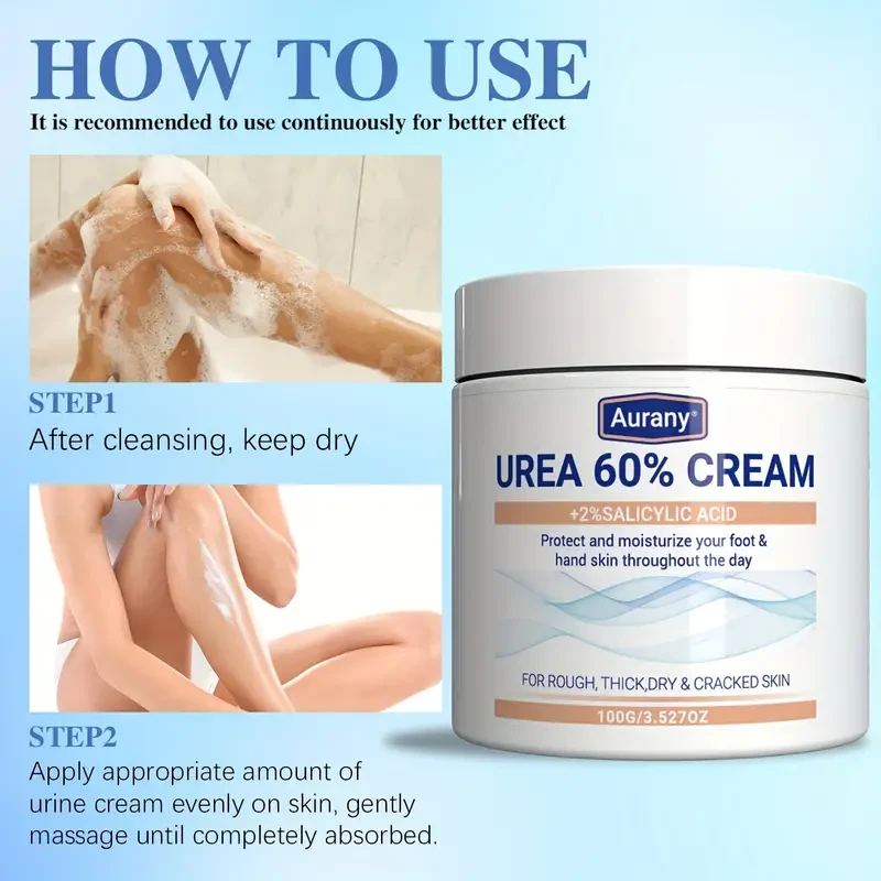Aurany Urea 60% Cream with 2% Salicylic Acid - Intensive Moisturizing Foot Cream for Rough, Thick, Dry & Cracked Skin