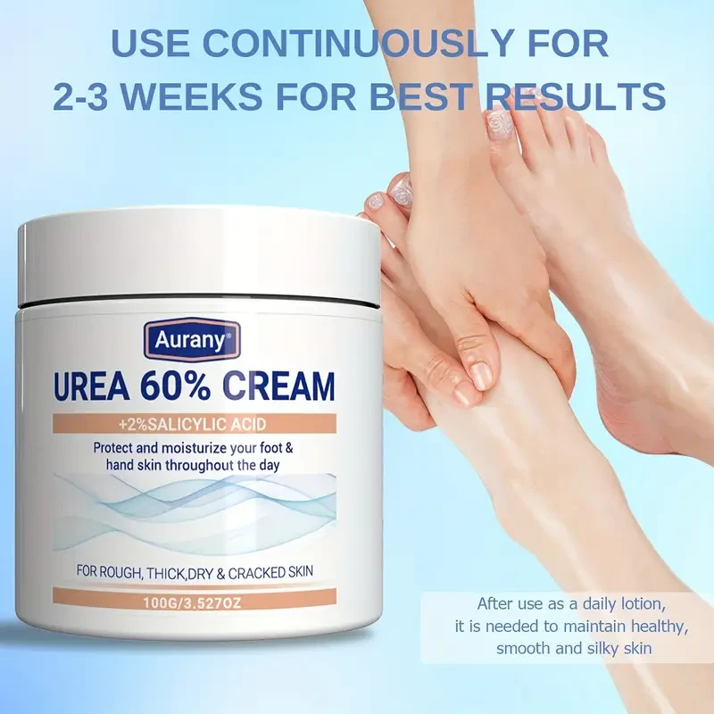 Aurany Urea 60% Cream with 2% Salicylic Acid - Intensive Moisturizing Foot Cream for Rough, Thick, Dry & Cracked Skin