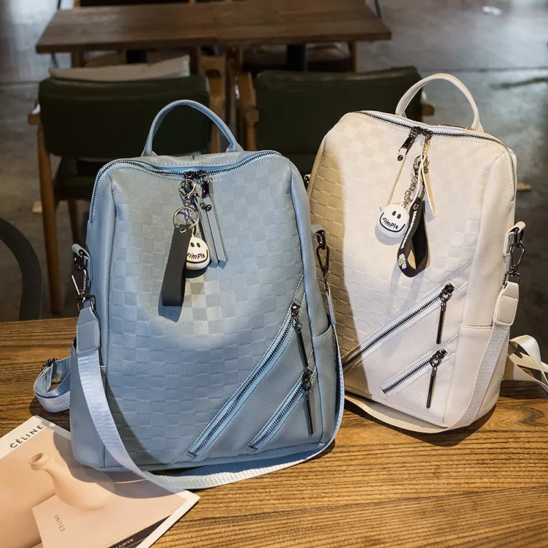 Checkerboard Backpack Casual Shoulder Bag For Women