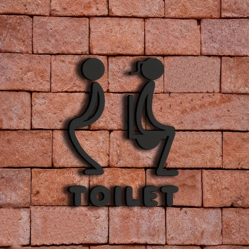 3D Acrylic Unisex Bathroom Door Sign Stylish Black Design