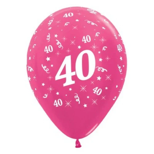 Balloons Age 40 Fuchsia Metallic  - Pack of 6