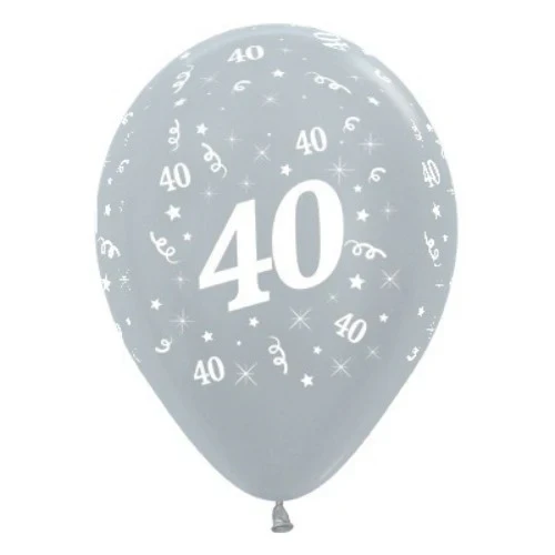 Balloons Age 40 Silver Metallic Pearl  - Pack of 25