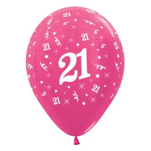 Balloons Age 21 Fuchsia Metallic Pearl  - Pack of 25