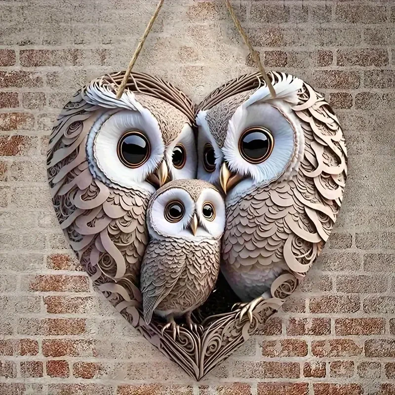 Classic Woodland Owl Family Heart-Shaped Hanging Ornament