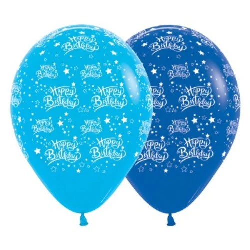 30cm Happy Birthday Stars Blue Assortment - Pack of 25