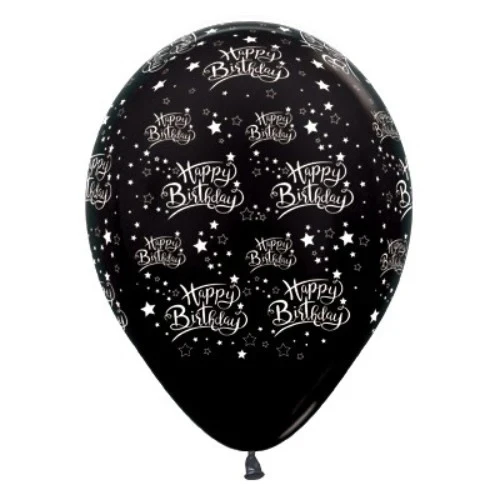 30cm Happy Birthday Stars Black Metallic - Pack of 25