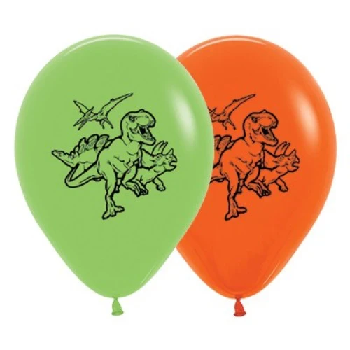 30cm Dinosaurs Theme Lime Green & Orange - Pack of 25