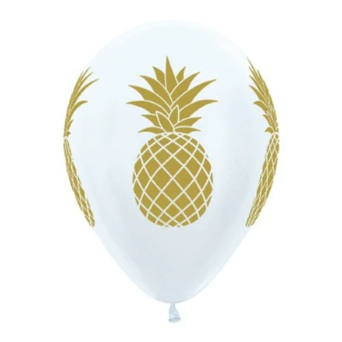30cm Tropical Pineapple Pearl White & Gold Ink - Pack of 25