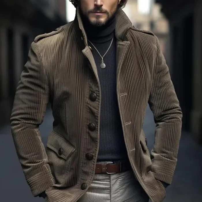 Men's Vintage Stand Collar Corduroy Single Breasted Blazer