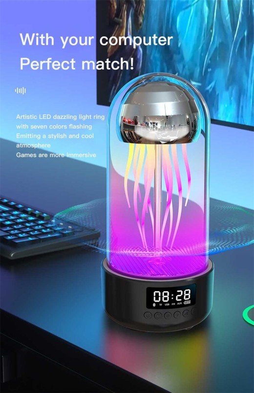 Creative 3in1 Colorful Jellyfish Lamp With And Bluetooth Speaker Clock stereo Breathing Light