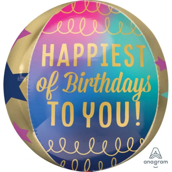 Balloon - Orbz XL Happiest of Birthdays to You Stars and Gold