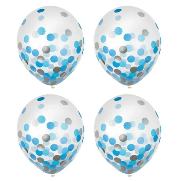 Latex Balloons 30cm & Confetti Blue & Silver (Pack of 6)
