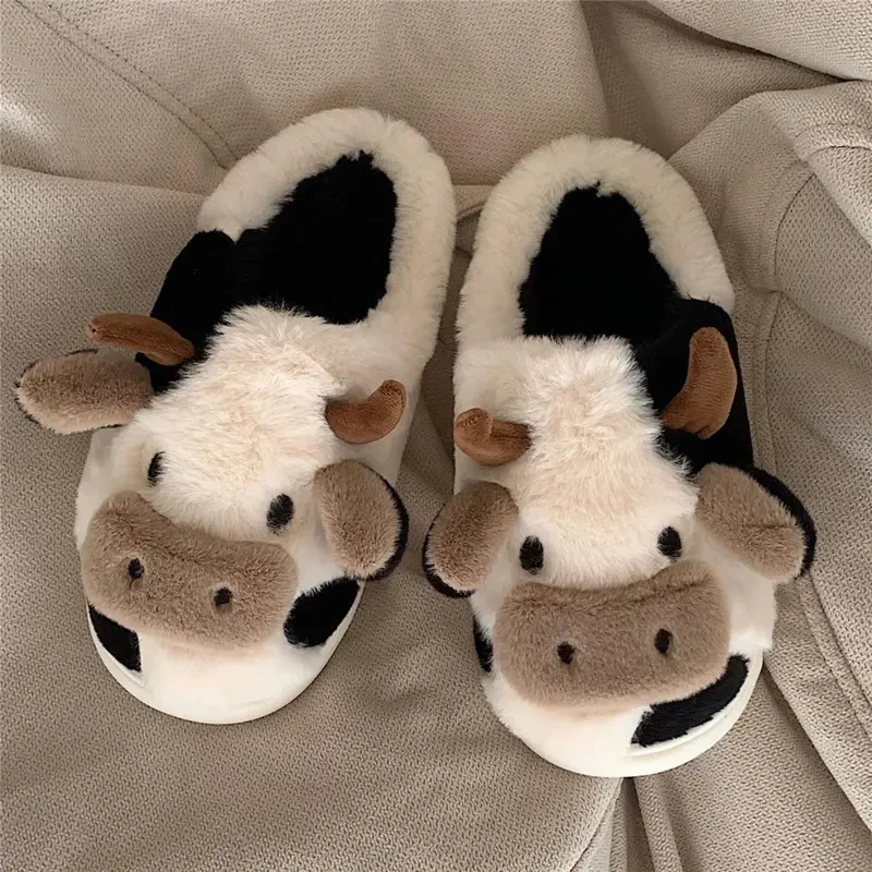 Womens Ultra-Soft Cow Print Fuzzy Slippers