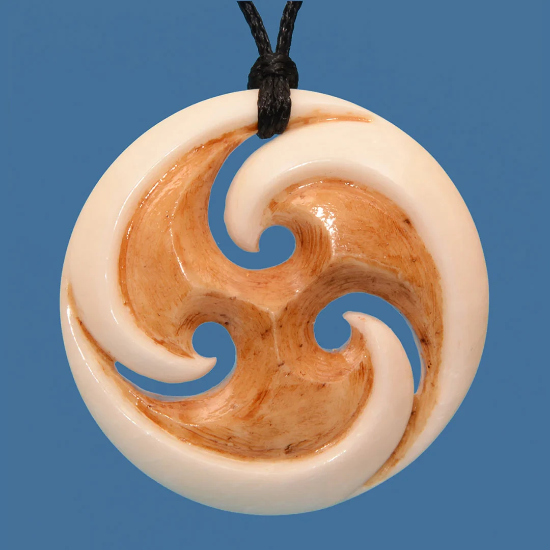 Bone Triple Koru Stained Pendant