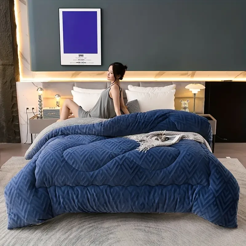 1pc Embossed Velvet Winter Comforter  Ultra-Soft, Warm & Lightweight All-Season Blanket