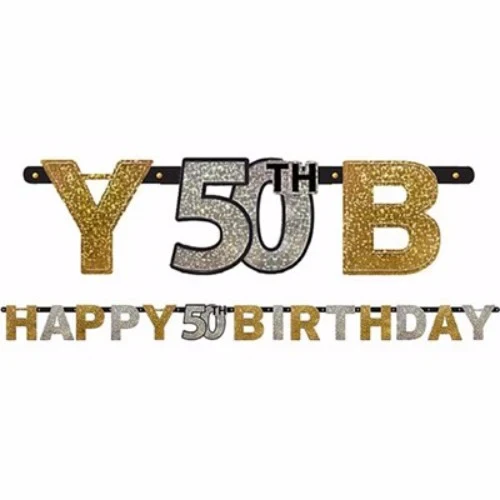 Sparkling Black Happy 50th Birthday Letter Banner