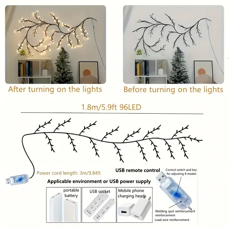 Dimmable Warm Yellow LED Tree Branch Wall Lamp