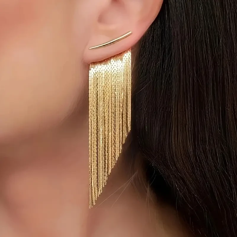 Golden Chain Tassel Dangle Earrings