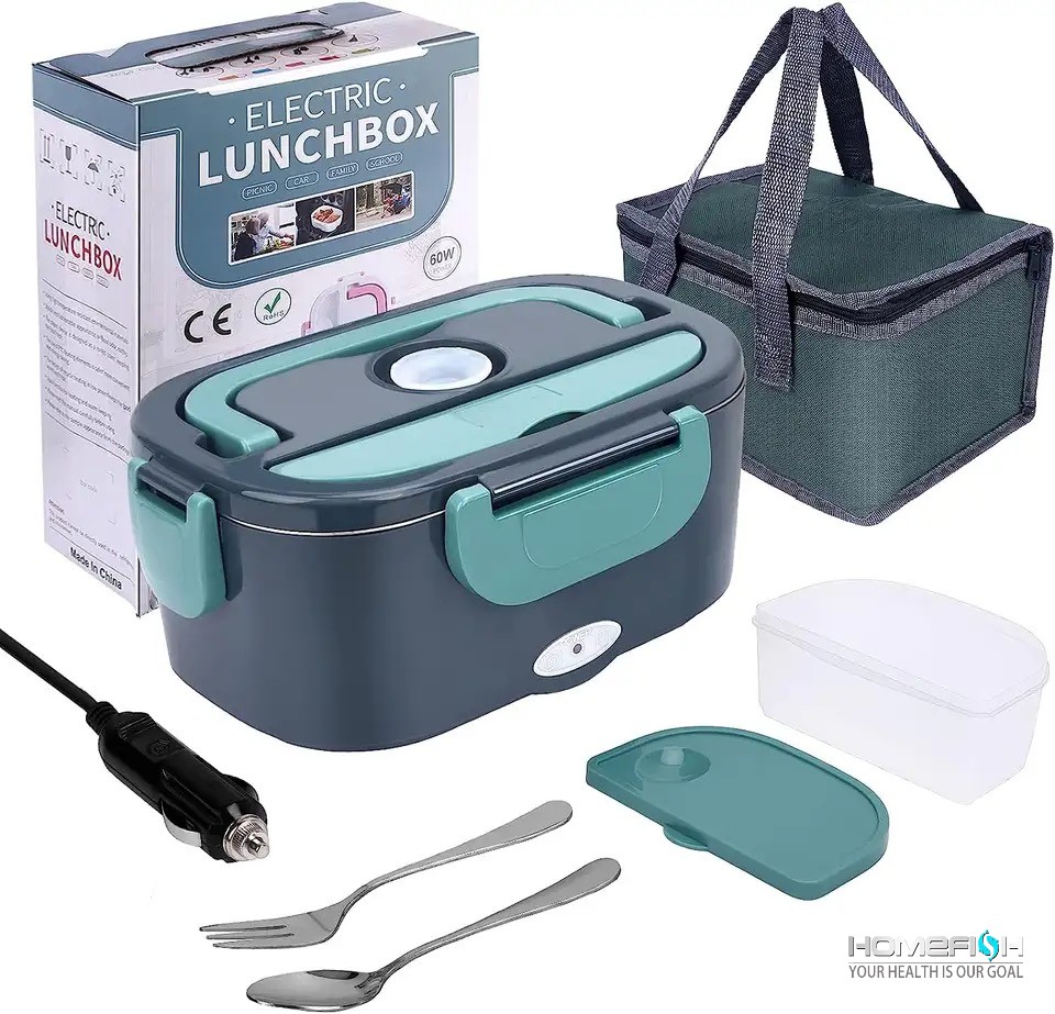 HOMEFISH 1.5L Electric Lunch Box Food Warmer Portable 60W Food Heater with Leak-Proof 304 Stainless Steel Liner