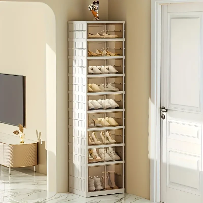 9-Layer Transparent Door Folding Shoe Cabinet - Dustproof, Free Installation Shoe Rack and Organizer for Living Room Storage