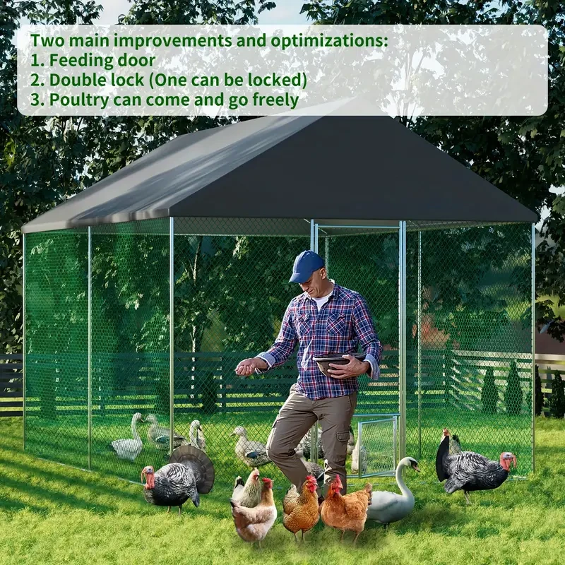 Metal Chicken Coop: Outdoor Large Metal Poultry Cage With UV & Waterproof Full Cover, Walking Enclosure For Outside Backyard, Farm Yard For Hen House, Duck Coop, Rabbit Dog Run