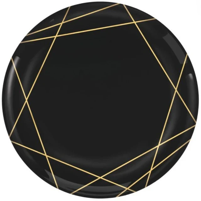 Premium Gold Geo Plastic Plates 19cm Hot Stamped - Pack of 20
