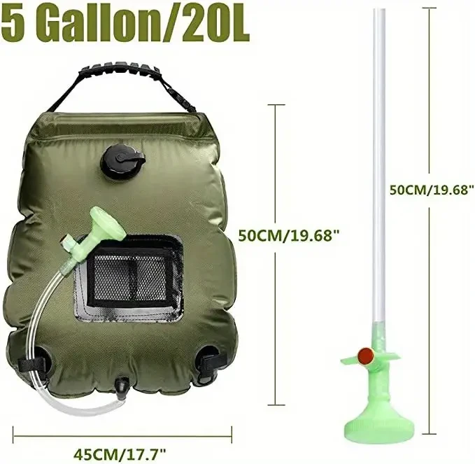 Solar Heated Camping Shower Bag - Portable Bath Bag with Removable Hose