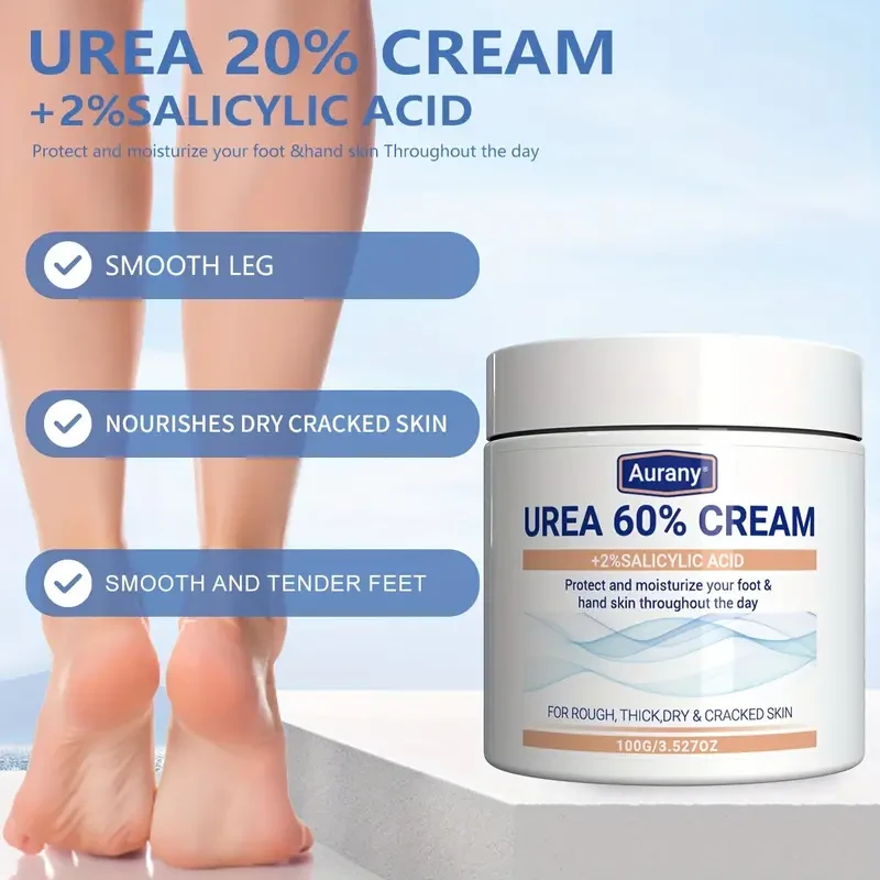 Aurany Urea 60% Cream with 2% Salicylic Acid - Intensive Moisturizing Foot Cream for Rough, Thick, Dry & Cracked Skin
