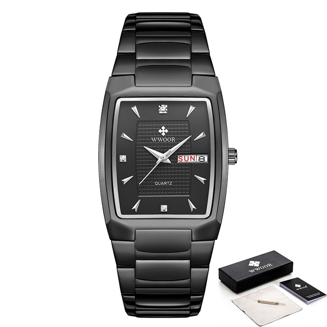 WWOOR 2024 Mens Square Watch Luxury Gold Stainless Steel Quartz Wristwatch