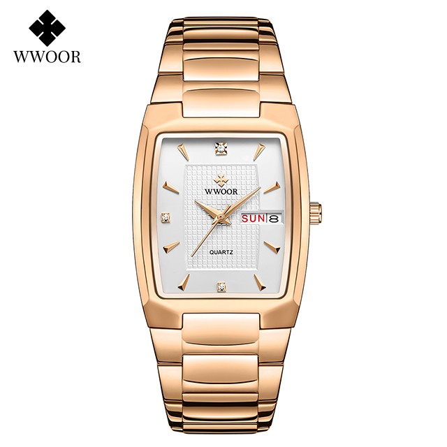WWOOR 2024 Mens Square Watch Luxury Gold Stainless Steel Quartz Wristwatch