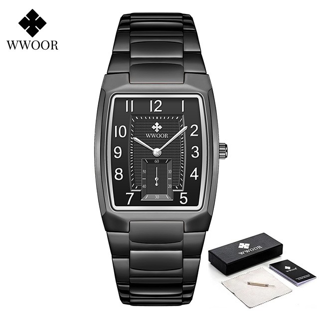 WWOOR 2024 Mens Square Watch Luxury Gold Stainless Steel Quartz Wristwatch