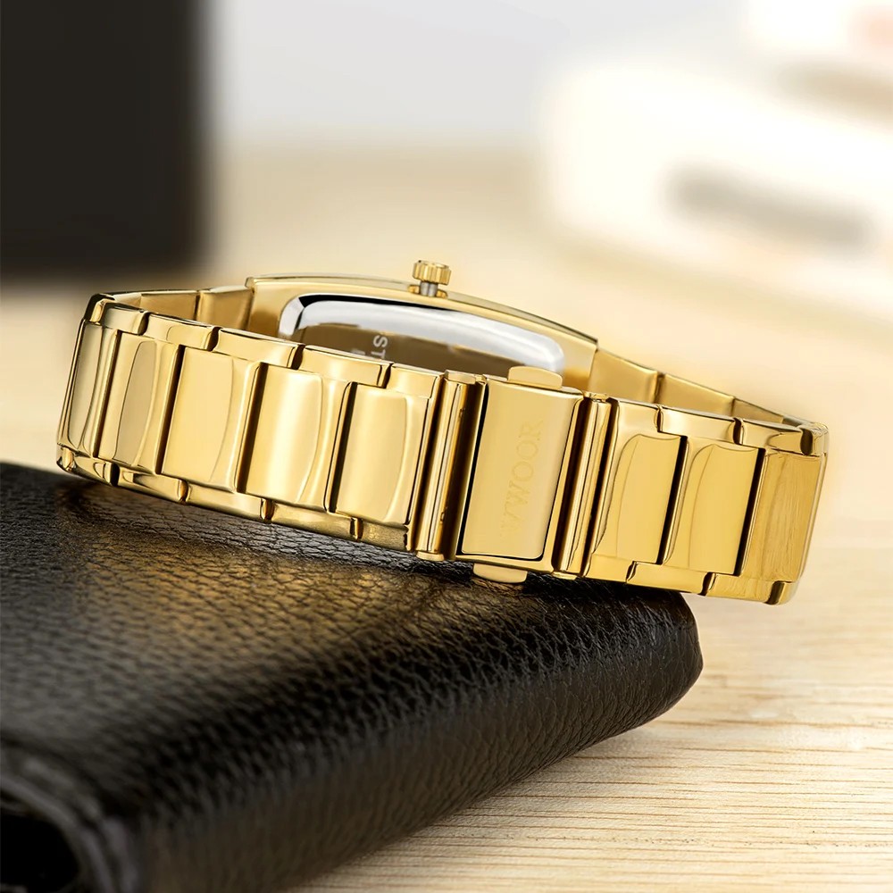 WWOOR 2024 Mens Square Watch Luxury Gold Stainless Steel Quartz Wristwatch