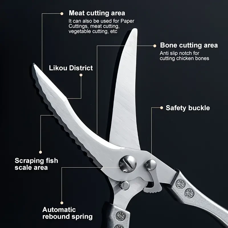 Stainless Steel Kitchen Scissors for Fish, Meat, Chicken, Fruits, Vegetables