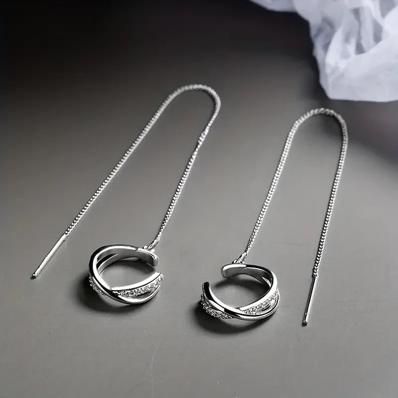 Sparkling Zircon Ear Cuff Threader Earrings
