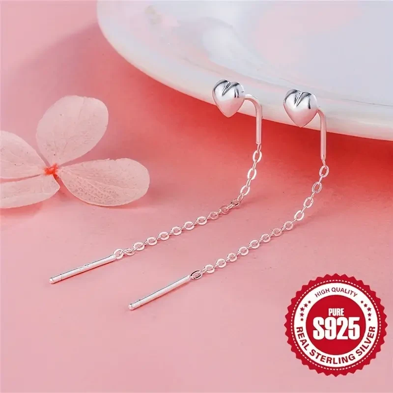 Adorable Sterling Silver Heart Dangle Earrings