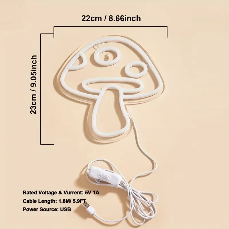 LED Neon Mushroom Cute Neon Sign - USB Powered Night Light for Game Room, Bedroom, Living Room, and Party Decor