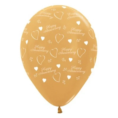 30cm Anniversary Gold Metallic 6PK Latex Balloons - Pack of 6