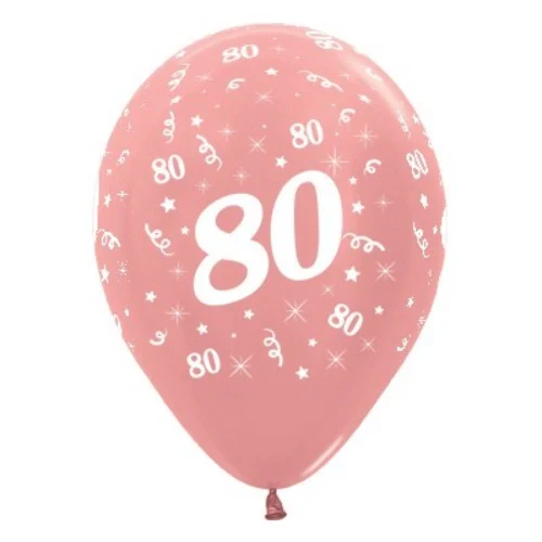 Balloons Age 80 Rose Gold Metallic  - Pack of 6