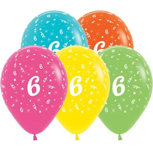 Balloons Age 6 Tropical Assortment  - Pack of 25