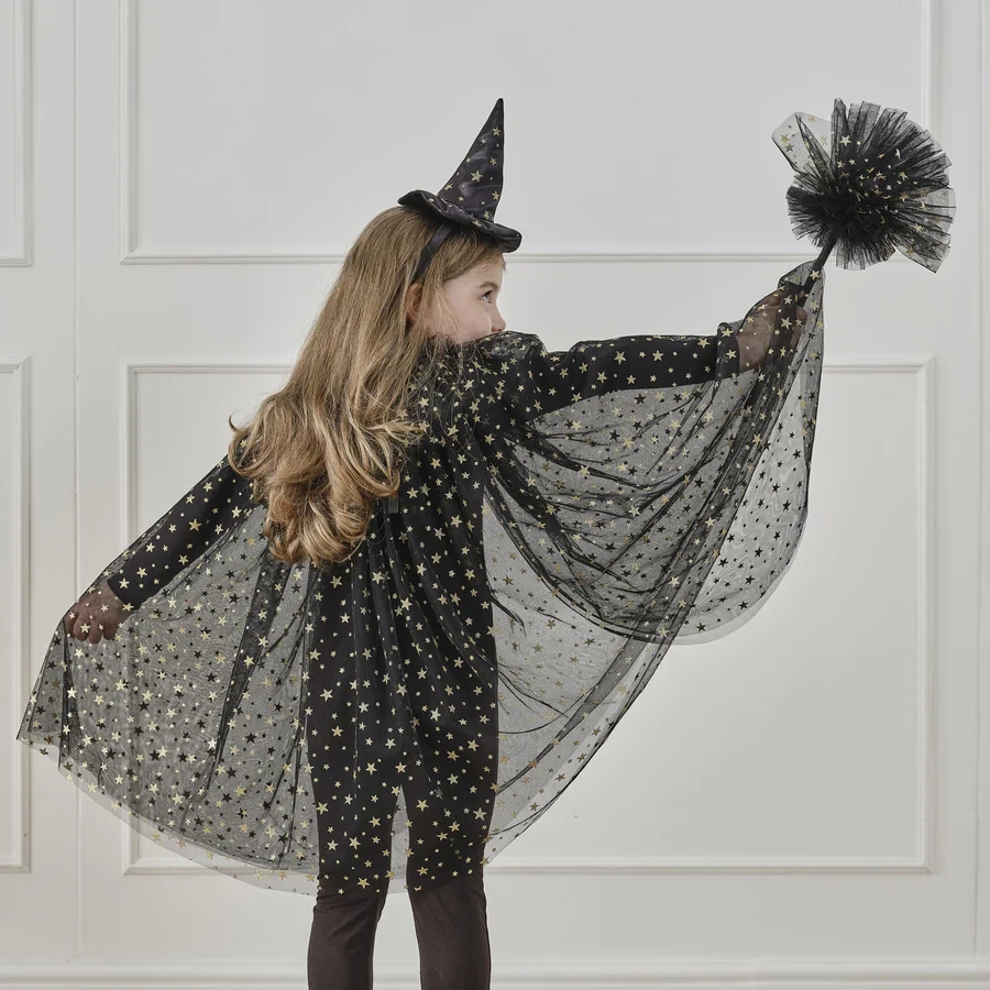 Witches Broom - Fancy Dress Black & Gold Star
